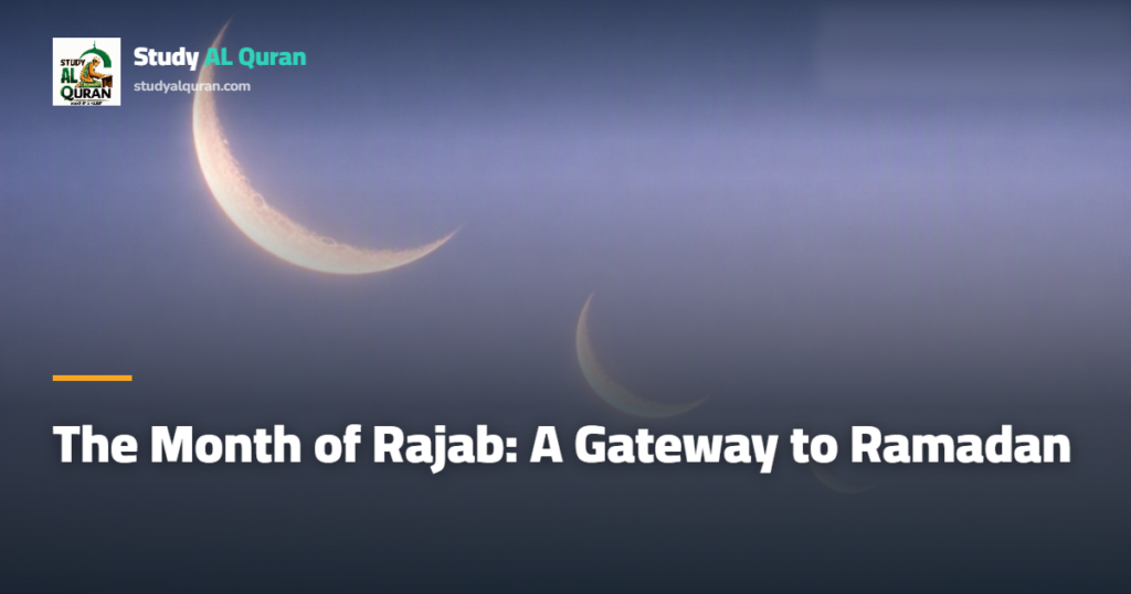 Three crescent moons rising above clouds at dawn, representing the sacred month of Rajab leading toward Ramadan - Study AL Quran